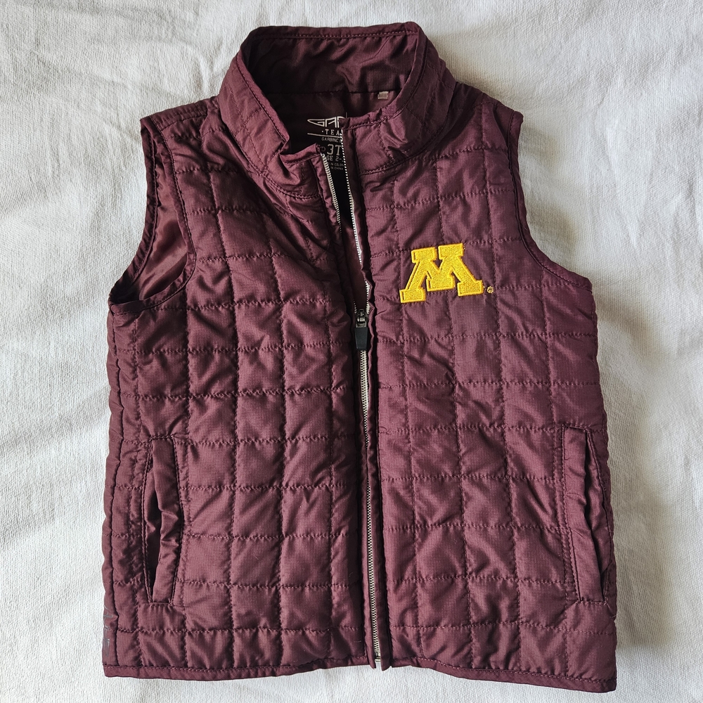 MN Minnesota Golden Gophers size 3T Maroon Quilted Kids Zipper Vest